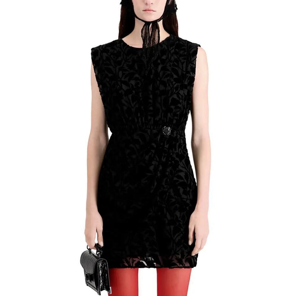 B27 The Kooples Burnout Velvet‎ Mini Dress Womens 1 US 4 Floral Parisian Chic